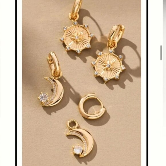 Anthropologie NWT Starry Night Charm Huggie Hoop Earrings-Set of 2 In Gold - Picture 1 of 4